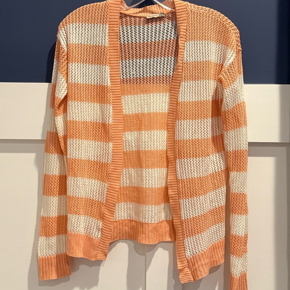 Body Central Peach & Cream Striped Open Knit Cardigan